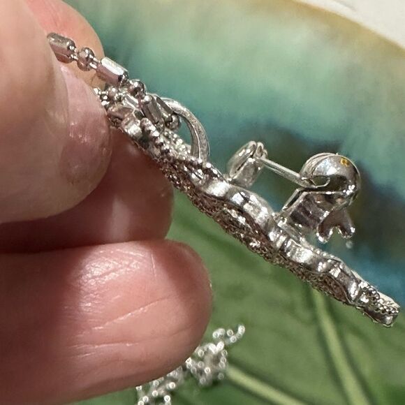 Vintage Brooch/ Pendant Silver Rhinestones & Chain - Picture 7 of 10